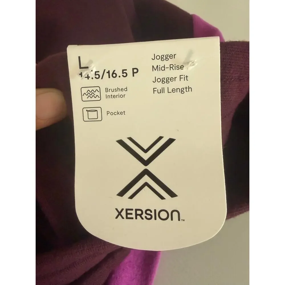 NWT Xersion Girls Junior's Bold Burgundy Mid Rise Joggers Size Large 14.5 16.5 P